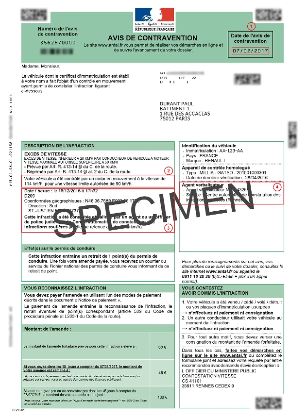 Exemple avis de contravention